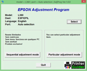 Epson L220, L310, L365 Resetter tool Adjustment Program